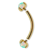 14K Gold Internal Curved Barbell with Prong Set Opal Stone, Eyebrow Piercing, Cartilage Stud, Belly Ring - 16G Body Jewellery Gold Bent Bar