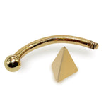 14K Gold Eyebrow Jewellery Spike Pyramid 3 Side Design 16G Body Piercing Curved Barbell combination of custom size ball end - 1pc each order