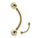 14K Gold Curved Barbell Piercing, Eyebrow Piercing with Gem Balls Cartilage Studs, Belly Ring - 16G Body Jewellery Gold Bent Bar