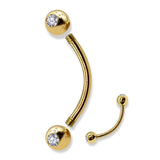 14K Gold Curved Barbell Piercing, Eyebrow Piercing with Gem Balls Cartilage Studs, Belly Ring - 16G Body Jewellery Gold Bent Bar