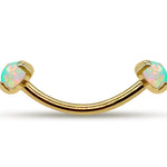 14K Gold Internal Curved Barbell with Prong Set Opal Stone, Eyebrow Piercing, Cartilage Stud, Belly Ring - 16G Body Jewellery Gold Bent Bar