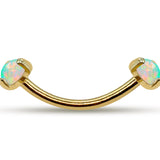 14K Gold Internal Curved Barbell with Prong Set Opal Stone, Eyebrow Piercing, Cartilage Stud, Belly Ring - 16G Body Jewellery Gold Bent Bar