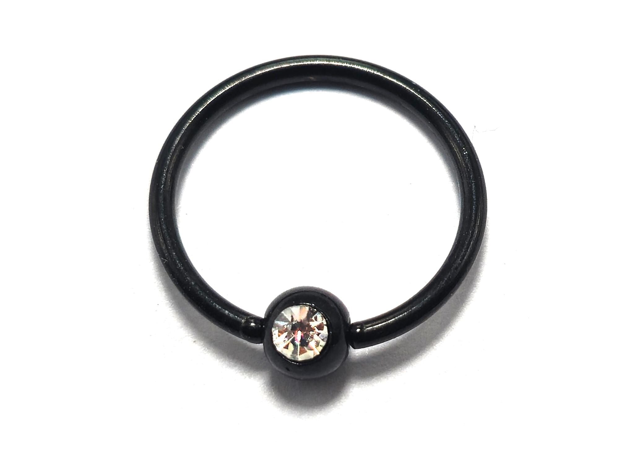 Titanium Captive Bead Hoop Septum Rings with Gem ball Crystals, BCR/CBR Nipple Piercing - 1pc each order - 18g 16g 14g Body Jewellery