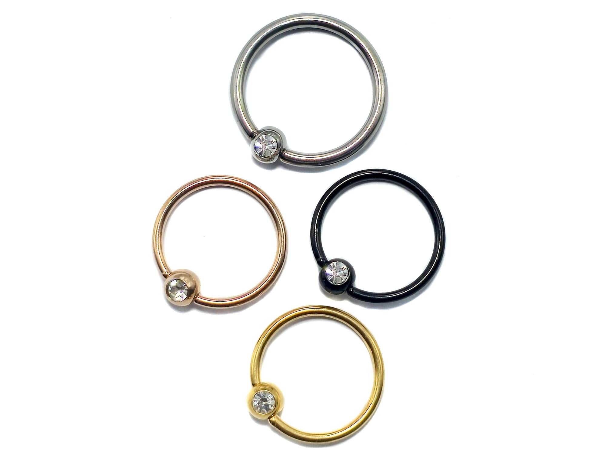 Titanium Captive Bead Hoop Septum Rings with Gem ball Crystals, BCR/CBR Nipple Piercing - 1pc each order - 18g 16g 14g Body Jewellery
