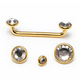 14K Gold Surface Barbell Dermal Staple Piercing Internally Threaded 16G 14G Body Jewellery with Gem Crystals - Sold in 1pc