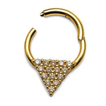 14K Gold 16G Triangular Daith Ring, Nose Septum, Conch, Helix hoop Body Jewellery Piercing with Prong Set Gem Crystals - Diameter size 8mm