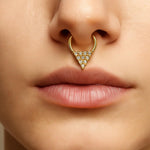 14K Gold 16G Triangular Daith Ring, Nose Septum, Conch, Helix hoop Body Jewellery Piercing with Prong Set Gem Crystals - Diameter size 8mm