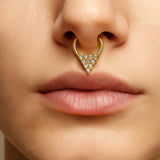 14K Gold 16G Triangular Daith Ring, Nose Septum, Conch, Helix hoop Body Jewellery Piercing with Prong Set Gem Crystals - Diameter size 8mm