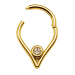 14K Gold 16G V-shape Nose Clicker Septum Ring, Daith, Conch, Helix hoop Body Jewellery Piercing with Gem Crystal - Diameter size 8mm