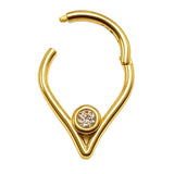 14K Gold 16G V-shape Nose Clicker Septum Ring, Daith, Conch, Helix hoop Body Jewellery Piercing with Gem Crystal - Diameter size 8mm