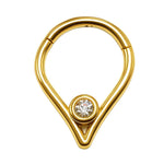 14K Gold 16G V-shape Nose Clicker Septum Ring, Daith, Conch, Helix hoop Body Jewellery Piercing with Gem Crystal - Diameter size 8mm