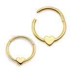 14K Gold 16G Clicker Hoops, Dainty Heart Piercing for Nose Septum, Daith Ring, Helix, Conch Body Jewellery - Sold Individually