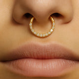 14K Gold 16G Nose Septum Clicker, Daith ring, Conch, Helix hoop Body Jewellery Piercing with Gem Crystal Set - Diameter size 8mm