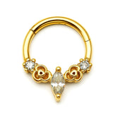 14K Gold 16G Unique Style Clicker Ring for Nose Septum, Daith Hoops Body Jewellery Piercing with Gem Crystal Hand Set - Diameter size 8mm