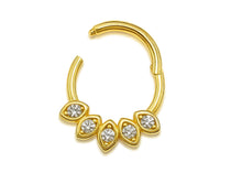 14K Gold 16G Clicker Hoop Rings for Nose Septum, daith, helix Piercing Body Jewellery with Gem Crystal Hand Set - Diameter size 8mm