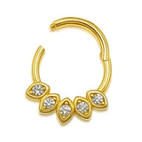 14K Gold 16G Clicker Hoop Rings for Nose Septum, daith, helix Piercing Body Jewellery with Gem Crystal Hand Set - Diameter size 8mm