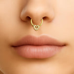 14K Gold Heart Charm Clicker hoop ring for Septum, Daith, Cartilage 16G Body Jewellery Segment Hinged Ring with Gemstone - Diameter size 8mm