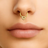14K Gold Heart Charm Clicker hoop ring for Septum, Daith, Cartilage 16G Body Jewellery Segment Hinged Ring with Gemstone - Diameter size 8mm