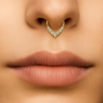 14K Gold Clicker hoop ring V-shape Segment Hinged Ring for Septum, Daith, Cartilage 16G Body Jewellery with Gemstones - Diameter size 8mm