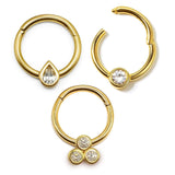 14K Gold Clicker Hoop Ring Piercing 16G Body Jewellery Septum, Daith, Helix with Gem Crystal - Diameter size 8mm - Sold Individually