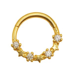 14K Gold Clicker Ring Nose Septum, Daith Hoop Star Design Body Jewellery with Gemstones - Inner Diameter size 8mm