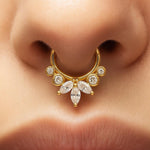 Elegant 14K Gold Clicker Nose Ring Septum, Daith Hoop, tragus, helix cartilage 16G Body Jewellery with Gemstones - Inner Diameter size 8mm