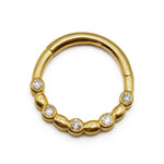 14K Gold Septum Clicker Unique Style Hoops for Nose, Daith cartilage 16G Segment Hinged Ring with Gemstones - Inner Diameter size 8mm