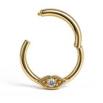 14K Gold Clicker Ring Lip design Hoops for Nose Septum, Daith cartilage 16G Segment Hinged with Gemstones - Inner Diameter size 8mm