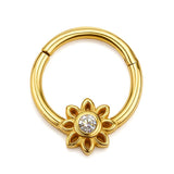14K Gold Sun Clicker Ring Hoops for Nose Septum, Daith cartilage 16G Segment Hinged with Gemstones - Inner Diameter size 8mm
