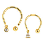 14K Gold Horseshoe Barbell, 16G Circular Barbell with Dangle Charm Gemstone Piercing for Septum - Inner Diameter size 8mm - 1pc each order