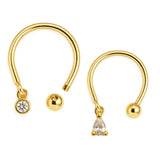 14K Gold Horseshoe Barbell, 16G Circular Barbell with Dangle Charm Gemstone Piercing for Septum - Inner Diameter size 8mm - 1pc each order