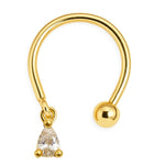 14K Gold Horseshoe Barbell, 16G Circular Barbell with Dangle Charm Gemstone Piercing for Septum - Inner Diameter size 8mm - 1pc each order