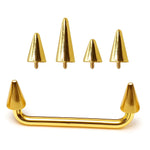 14K Gold Cone/Spike Surface Barbell Dermal Staple Piercing Internally Threaded 16G 14G Body Jewellery for Skin, Collar Bone, Nape