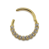 14K Gold 16G Septum Hinged Ring, Conch, Daith, Helix hoop Body Jewellery Piercing with Prong Set Gem Crystals - Sold Individually