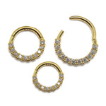 14K Gold 16G Septum Hinged Ring, Conch, Daith, Helix hoop Body Jewellery Piercing with Prong Set Gem Crystals - Sold Individually