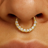 14K Gold 16G Septum Hinged Ring, Conch, Daith, Helix hoop Body Jewellery Piercing with Prong Set Gem Crystals - Sold Individually
