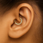 14K Gold 16G Septum Hinged Ring, Conch, Daith, Helix hoop Body Jewellery Piercing with Prong Set Gem Crystals - Sold Individually