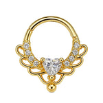 14K Gold 16G Clicker Ring, Nose Septum, Daith Piercing, Helix Hoops Body Jewellery with Heart Gem Crystal - Diameter size 8mm