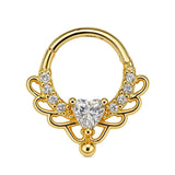14K Gold 16G Clicker Ring, Nose Septum, Daith Piercing, Helix Hoops Body Jewellery with Heart Gem Crystal - Diameter size 8mm