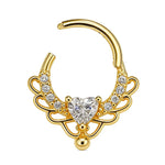 14K Gold 16G Clicker Ring, Nose Septum, Daith Piercing, Helix Hoops Body Jewellery with Heart Gem Crystal - Diameter size 8mm