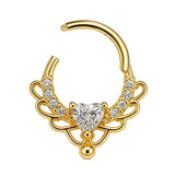 14K Gold 16G Clicker Ring, Nose Septum, Daith Piercing, Helix Hoops Body Jewellery with Heart Gem Crystal - Diameter size 8mm
