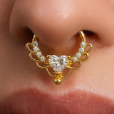 14K Gold 16G Clicker Ring, Nose Septum, Daith Piercing, Helix Hoops Body Jewellery with Heart Gem Crystal - Diameter size 8mm