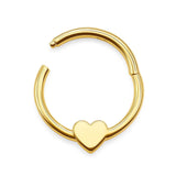 14K Gold 16G Clicker Hoops, Dainty Heart Piercing for Nose Septum, Daith Ring, Helix, Conch Body Jewellery - Sold Individually