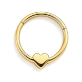 14K Gold 16G Clicker Hoops, Dainty Heart Piercing for Nose Septum, Daith Ring, Helix, Conch Body Jewellery - Sold Individually