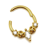 14K Gold 16G Unique Style Clicker Ring for Nose Septum, Daith Hoops Body Jewellery Piercing with Gem Crystal Hand Set - Diameter size 8mm
