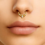 14K Gold 16G Unique Style Clicker Ring for Nose Septum, Daith Hoops Body Jewellery Piercing with Gem Crystal Hand Set - Diameter size 8mm