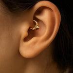 14K Gold 16G Unique Style Clicker Ring for Nose Septum, Daith Hoops Body Jewellery Piercing with Gem Crystal Hand Set - Diameter size 8mm