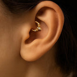 14K Gold 16G Unique Style Clicker Ring for Nose Septum, Daith Hoops Body Jewellery Piercing with Gem Crystal Hand Set - Diameter size 8mm