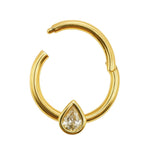 14K Gold Clicker Hoop Ring Piercing 16G Body Jewellery Septum, Daith, Helix with Gem Crystal - Diameter size 8mm - Sold Individually