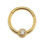 14K Gold Clicker Hoop Ring Piercing 16G Body Jewellery Septum, Daith, Helix with Gem Crystal - Diameter size 8mm - Sold Individually